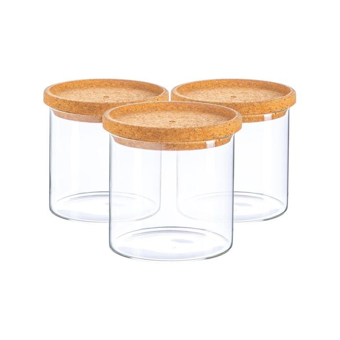Argon Tableware Glass Storage Jars with Cork Lids - 550ml - Pack of 3