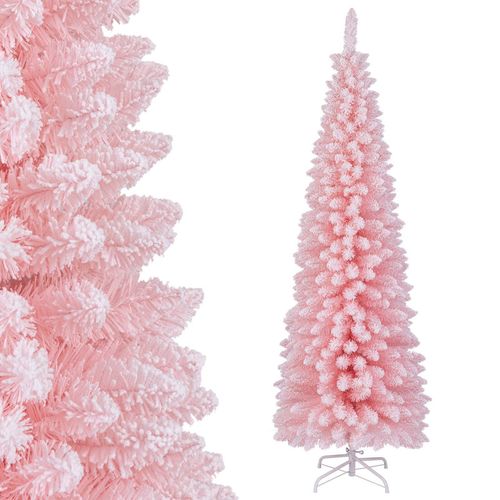 Costway 1.8M Pink Artificial Christmas Tree Slim Pencil Holiday Unlit