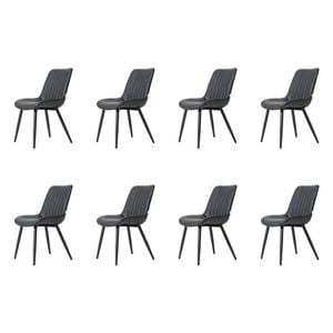 Familand Dining Chairs Set of 8 Padded Seat Kitchen Living Room Chair Leather in Black