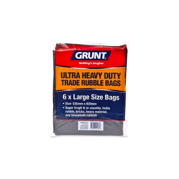 Grunt 44L Large Ultra Heavy Duty Trade Rubble Bags - 6 Pack