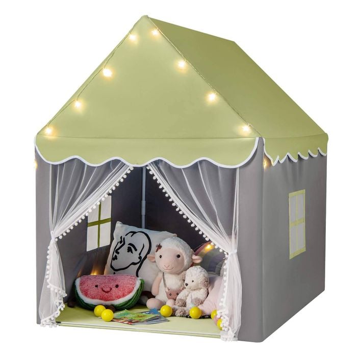Costway Kids Play Tent Large Playhouse Castle w/Star Lights Green