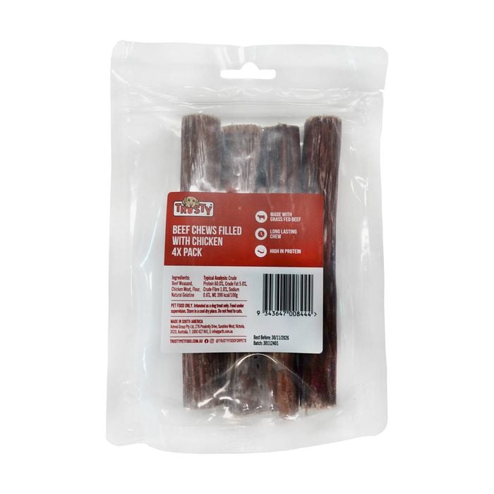 Trusty Beef Chews Filled With Chicken Dog Treats - 4 Pack