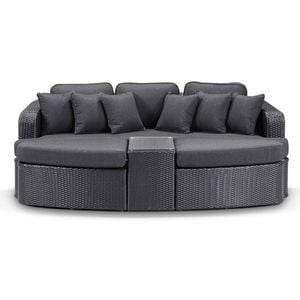 Noosa Outdoor Wicker 4 Piece Modular Garden Daybed Charcoal & Denim Grey Cushions