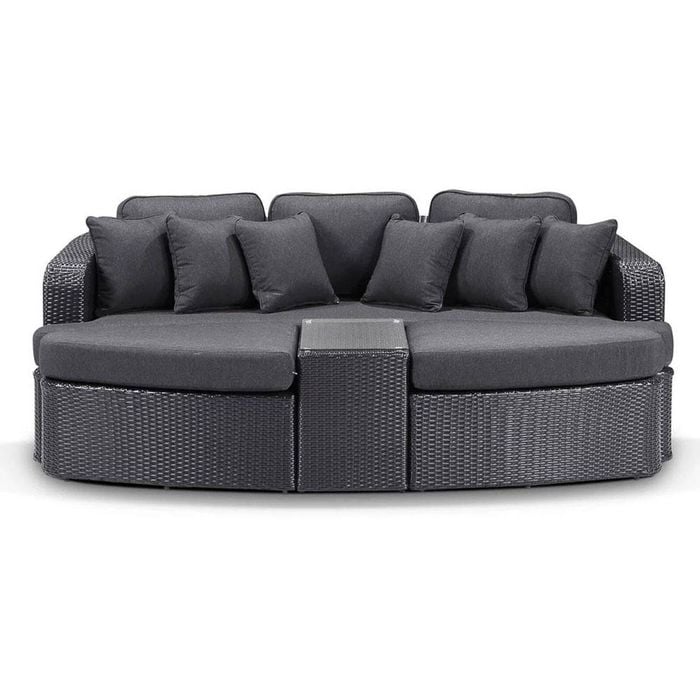 Noosa Outdoor Wicker 4 Piece Modular Garden Daybed Charcoal & Denim Grey Cushions