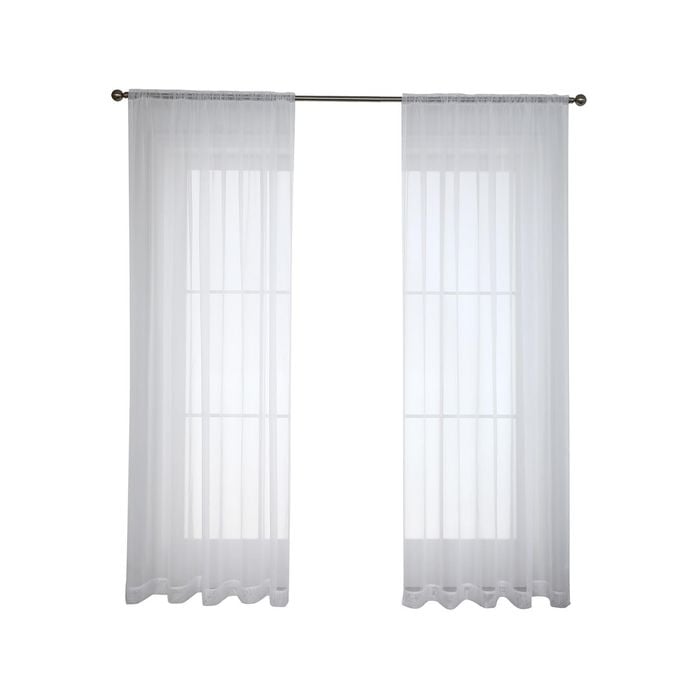 Windoware 700 x 213cm White Coco Sheer Rod Pocket Curtain - 1 Pack