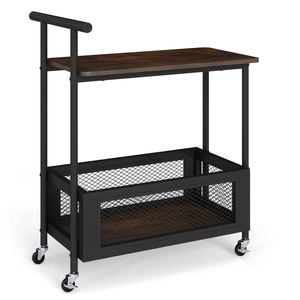 Costway End Table Kitchen Island Trolley Handle 2tier Cart Mesh Basket