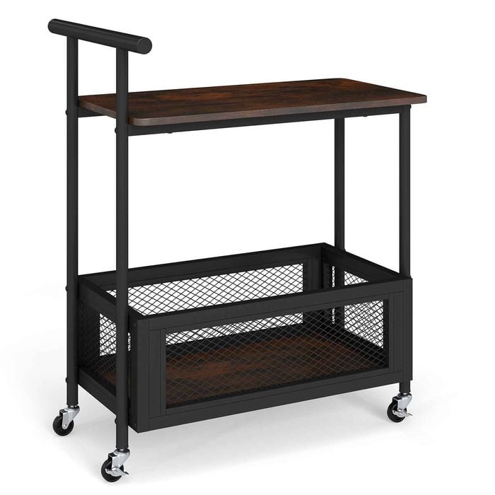 Costway End Table Kitchen Island Trolley Handle 2tier Cart Mesh Basket