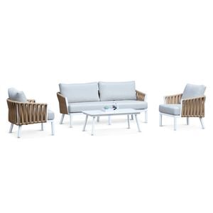 FurnitureOkay Hawaii 4-Piece Rope Outdoor Lounge Setting - White