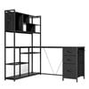 Ufurniture 148 cm L Shaped Computer Desk with Reversible Storage Bookshelf Corner Gaming Desk with LED Lights Black