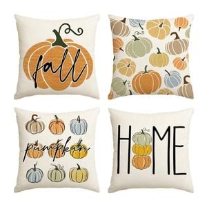 Catzon 4 Pcs Linen Throw Pillow Covers Autumn for Home