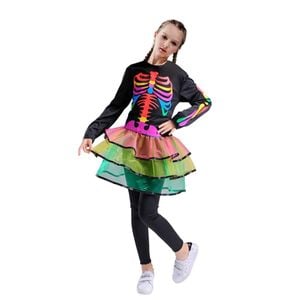 More Than Party Rainbow Skeleton Halloween Costume Colourful Dress Legging 10-12