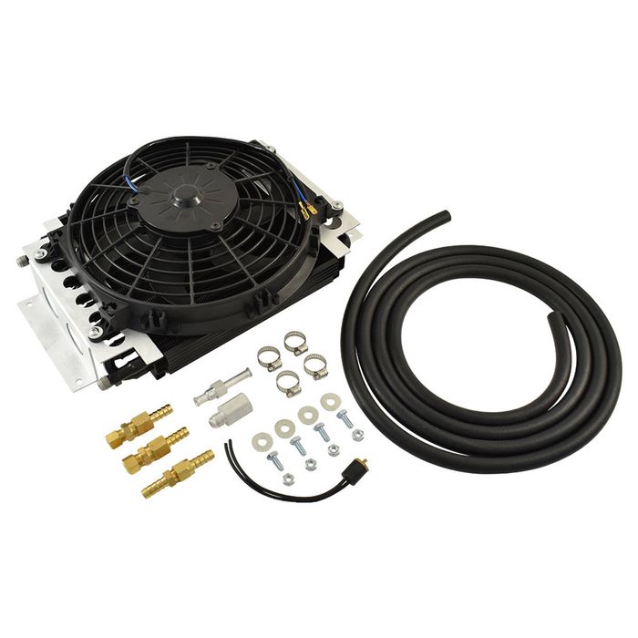 Calflow Universal Remote Oil Cooler Kit, Tube & Fin, 16 Pass with 10" Fan, 6AN