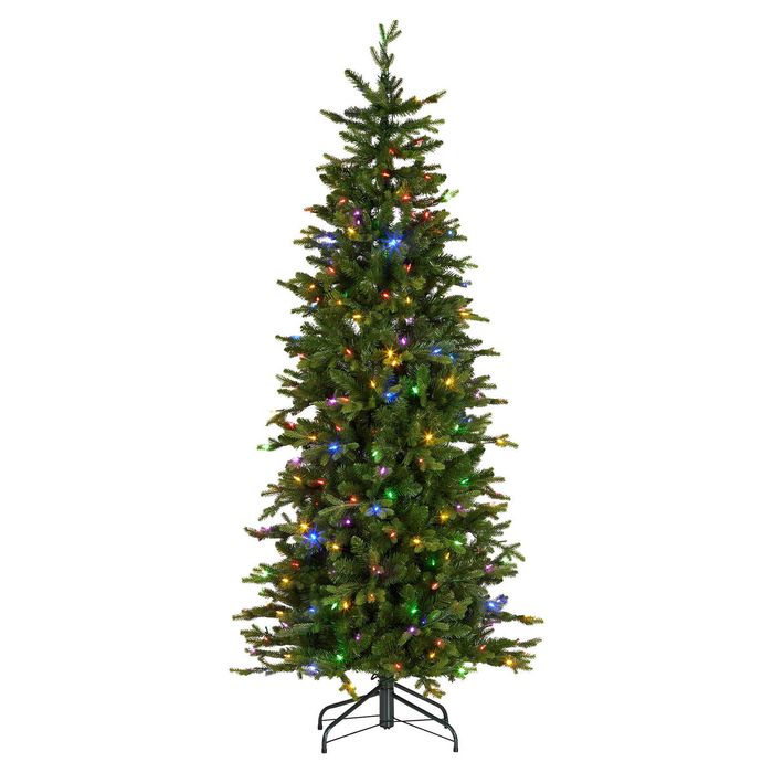 Christabelle 1.8m 6ft Slim Carrington Fir Christmas Tree Multi Functional White & Coloured LED Lights & Foot Pedal