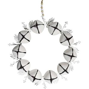 LVD Xmas Wreath Bells Metal/Beads Christmas Hanging Ornament Large White