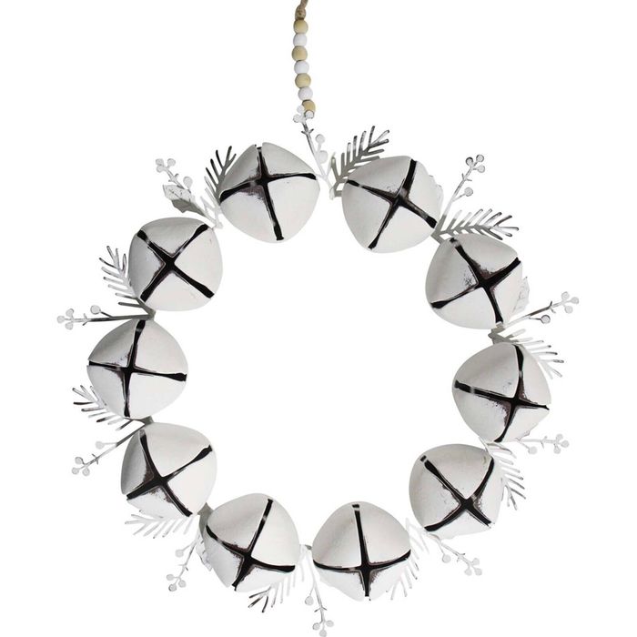 LVD Xmas Wreath Bells Metal/Beads Christmas Hanging Ornament Large White