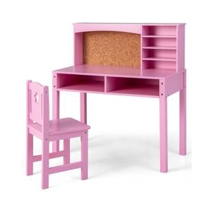 Costway Kids Desk & Chair Set Study Writing Table w/Shelves - Pink