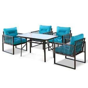 ALFORDSON Dining Table Set 5PCS Black Blue 120cm