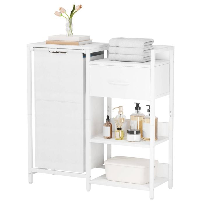 Ufurniture 60L Laundry Hamper Dirty Clothes Basket Organizer Laundry Sorter with Shelves and Drawer for Bathroom White