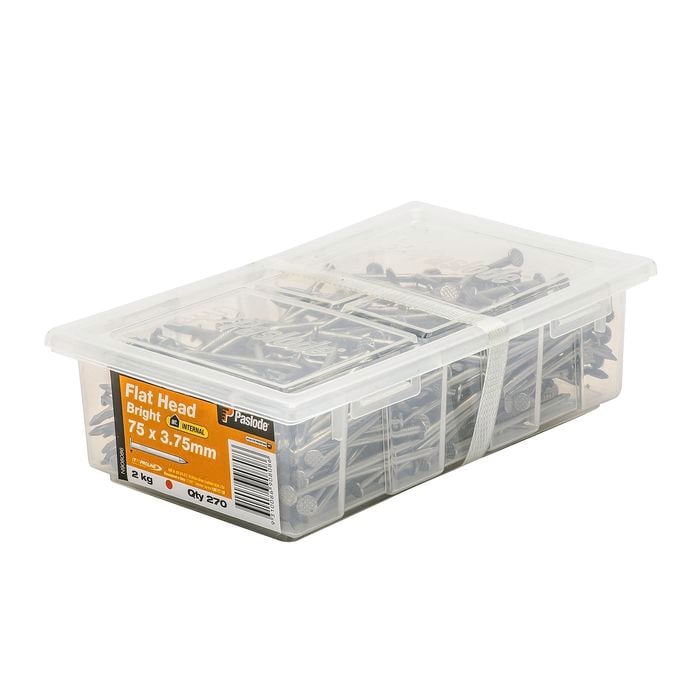 Paslode 75 x 3.75mm 2kg Bright Steel Flat Head Nails - 270 Pack