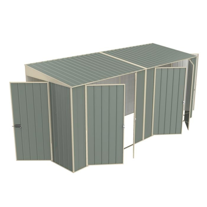 Build-a-Shed 1.5 x 4.5 x 2.0m Tunnel Shed Tunnel Hinged Door Plus Dual Double Hinged Side Door - Green