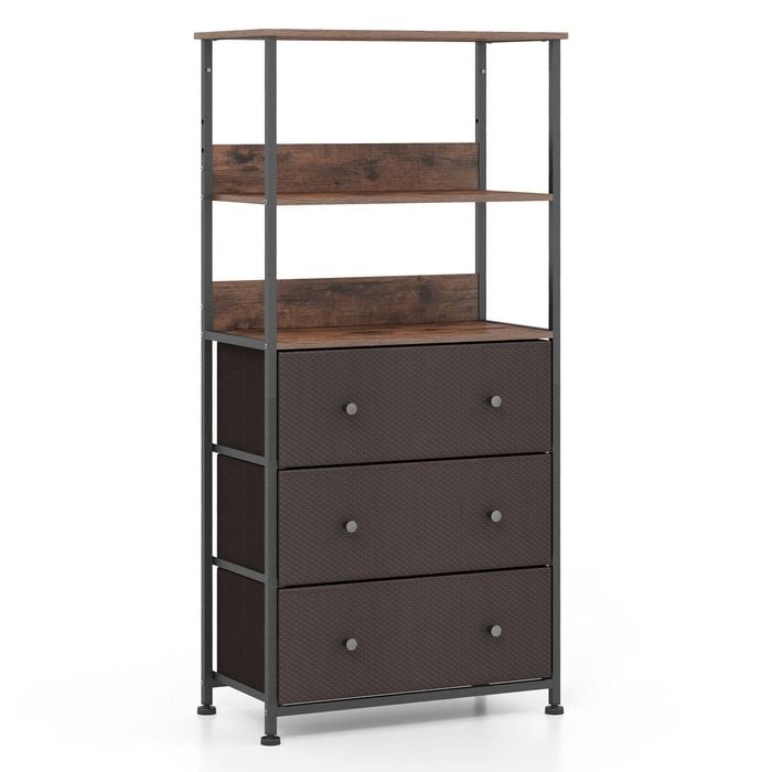 Costway Metal Frame Storage Unit 3 Fabric Drawer Open Shelf Home Office Brown