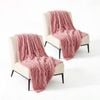 SOGA 2 Pack Pink Flannel Polyester Throw Blanket 200x230cm