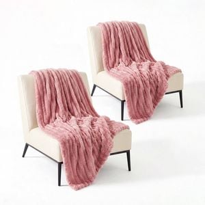 SOGA 2 Pack Pink Flannel Polyester Throw Blanket 200x230cm