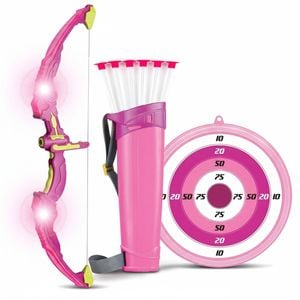 Green Light Up Archery Toy Set for Kids - Includes 6 Arrows, Target & Quiver - Ages 3-12 (Pink)
