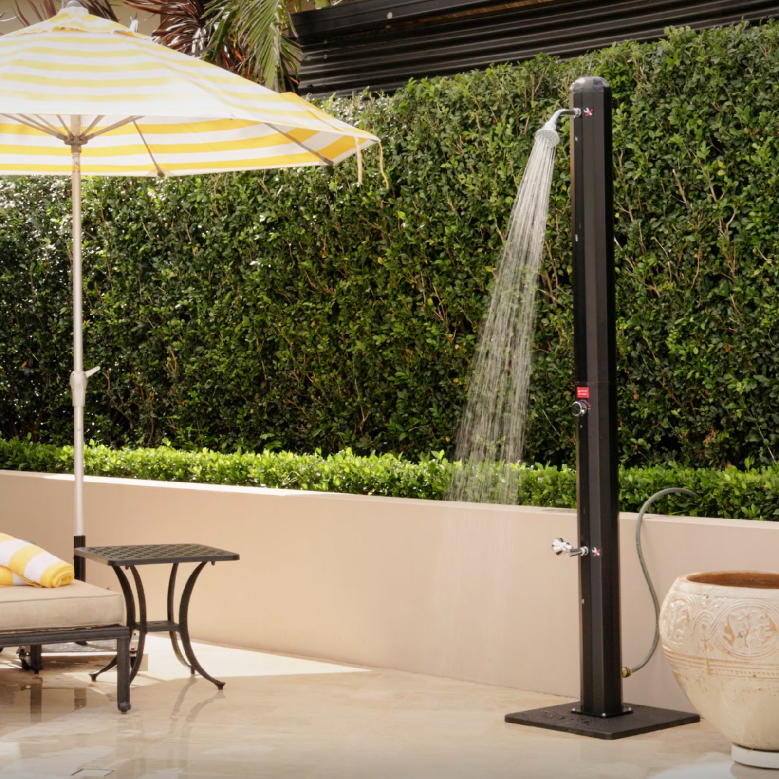 thumbnail image 2 of 35L Outdoor Solar Shower - Garden & Pool Shower With Rain Head & Foot Tap, Hot/Cold Water Mixer, Max 60°C, No Electricity Needed 2 of 12