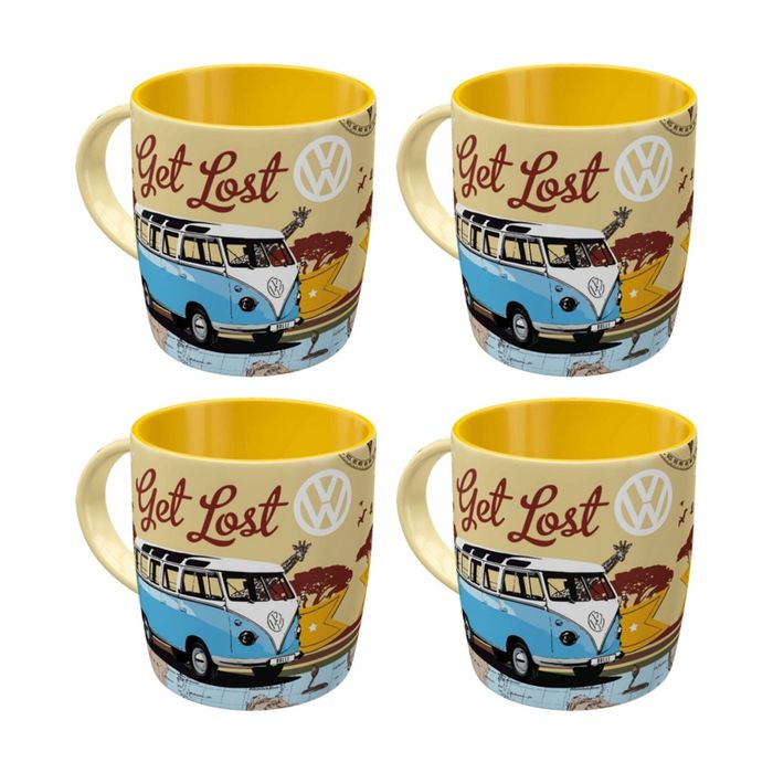 4x Nostalgic-art Ceramic Mug Vw Retro Design 330ml Lets Get Lost Vibe Yellow