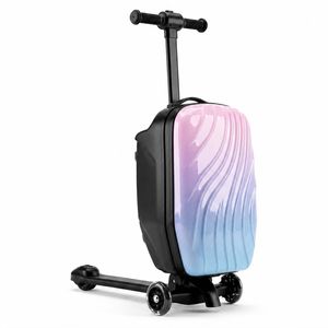 Ufurniture 2 in 1 Suitcase Scooter Foldable Ride-on Luggage with Adjustable Height Handle Blue+Pink