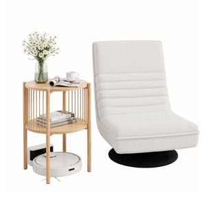 Artiss Floor Lounge Folding Swivel Sofa Chair And 2 Tier Round End Side Table Set