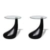 2pc Modern High Gloss Glass Top Drop Coffee Table Black Side Dinner Office Home
