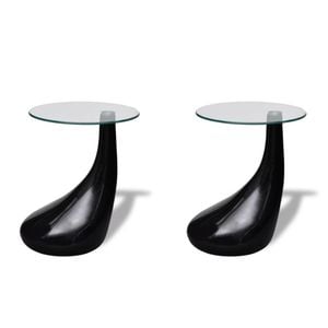 2pc Modern High Gloss Glass Top Drop Coffee Table Black Side Dinner Office Home