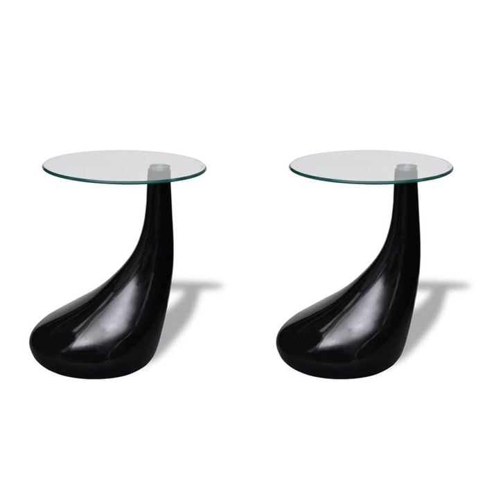 2pc Modern High Gloss Glass Top Drop Coffee Table Black Side Dinner Office Home