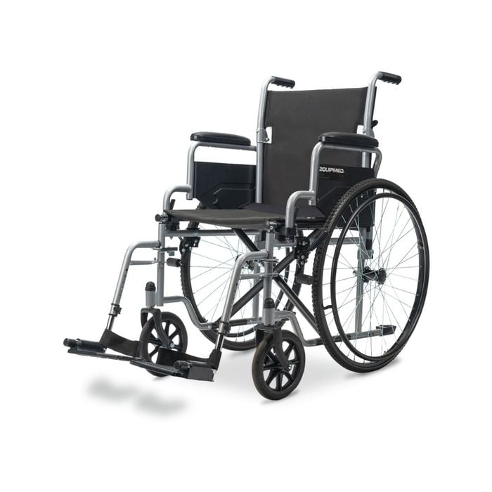 EQUIPMED 24 Inch Folding Wheelchair Lightweight Portable for Elderly and Disabled, Grey
