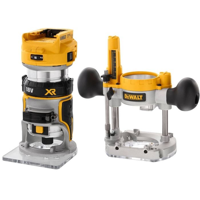 DeWALT 18V XR Li-ion Cordless Brushless 6.35mm 1/4" Laminate Trimmer Router With Plunge Base DCW604N-XJ - Skin Only