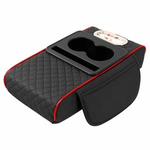 Catzon 3in1 Leather Car Armrest Storage Box Armrest Box Booster Pad Car Interior Accessories-blackred