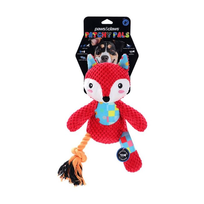 Paws And Claws Patchwork Plush Animals Dog Chew/Tug/Cuddle Toy 26x20cm Assorted
