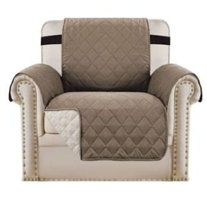 Smarcute 1 Seater Quilted Reversible Sofa Cover with Straps Taupe