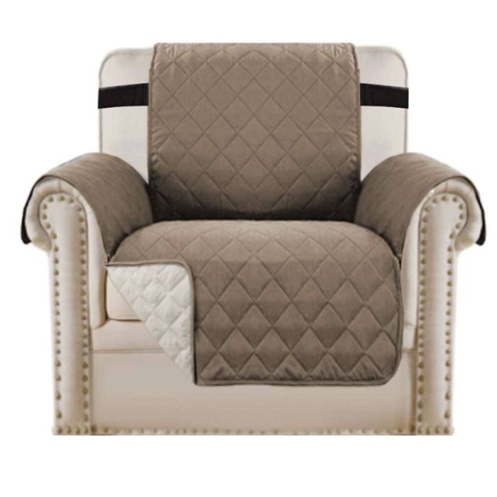 Smarcute 1 Seater Quilted Reversible Sofa Cover with Straps Taupe