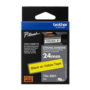 Brother 24mm Black on Yellow TZe-S651 Strong Adhesive Laminated Tape