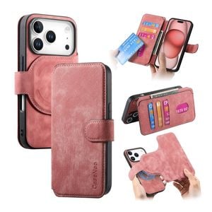 For iPhone 17 Pro Max (6.9") Detachable Wallet Case Flip Leather Magsafe Magnetic Cover (Pink)