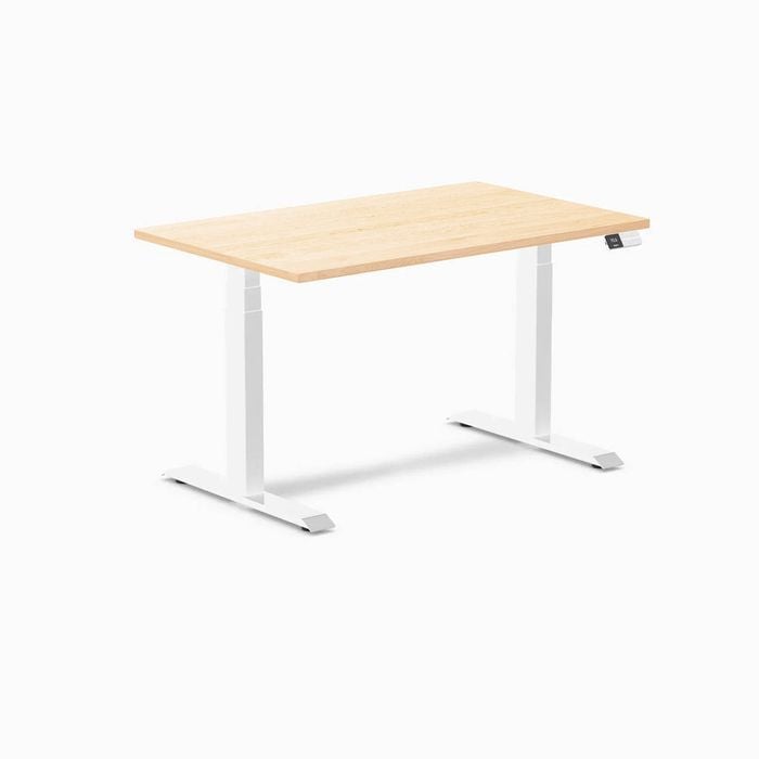 Desky Dual Sit To Stand Maple Hardwood Desk 120x75cm White Frame