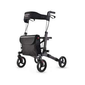 EQUIPMED Foldable Aluminium Walking Frame Rollator with Bag and Seat, Titanium Colour
