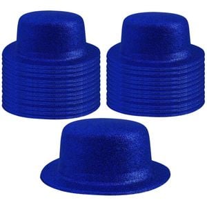 24x GLITTER BOWLER HAT Fancy Party Plastic Costume Cap Fun Dress Up Sparkle BULK Blue