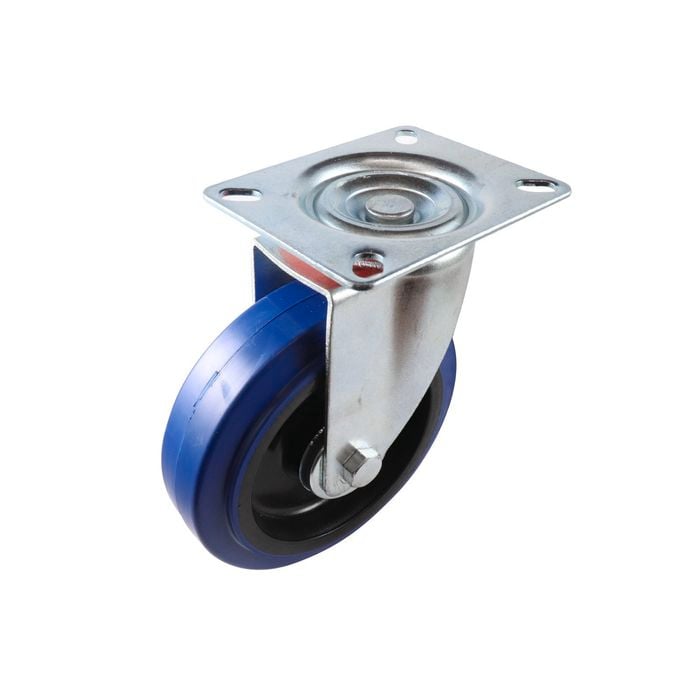 Easyroll 125mm 150kg Blue Elastic Rubber Swivel Plate Castor