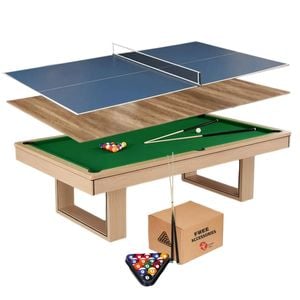 TOPONE Ludo 3-IN-1 Pool Table | Billiard, Table Tennis & Dining Combo 7FT/8FT - Green, 7FT TABLE