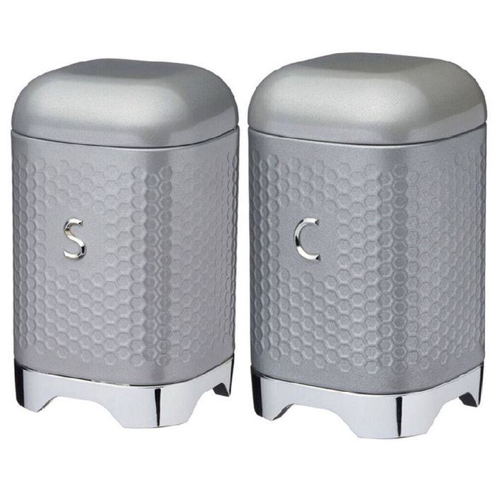 2pc Kitchencraft Lovello Geometric Coffee & Sugar Canister Jars Shadow Grey