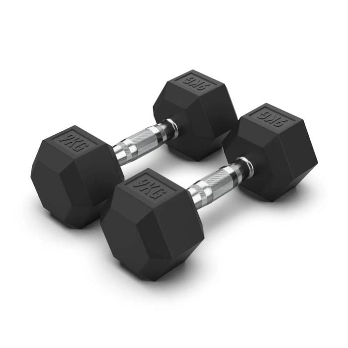 2 Pack of 9kg Dumbell - Total 18kg Hex Rubber Coat Iron Dumbells